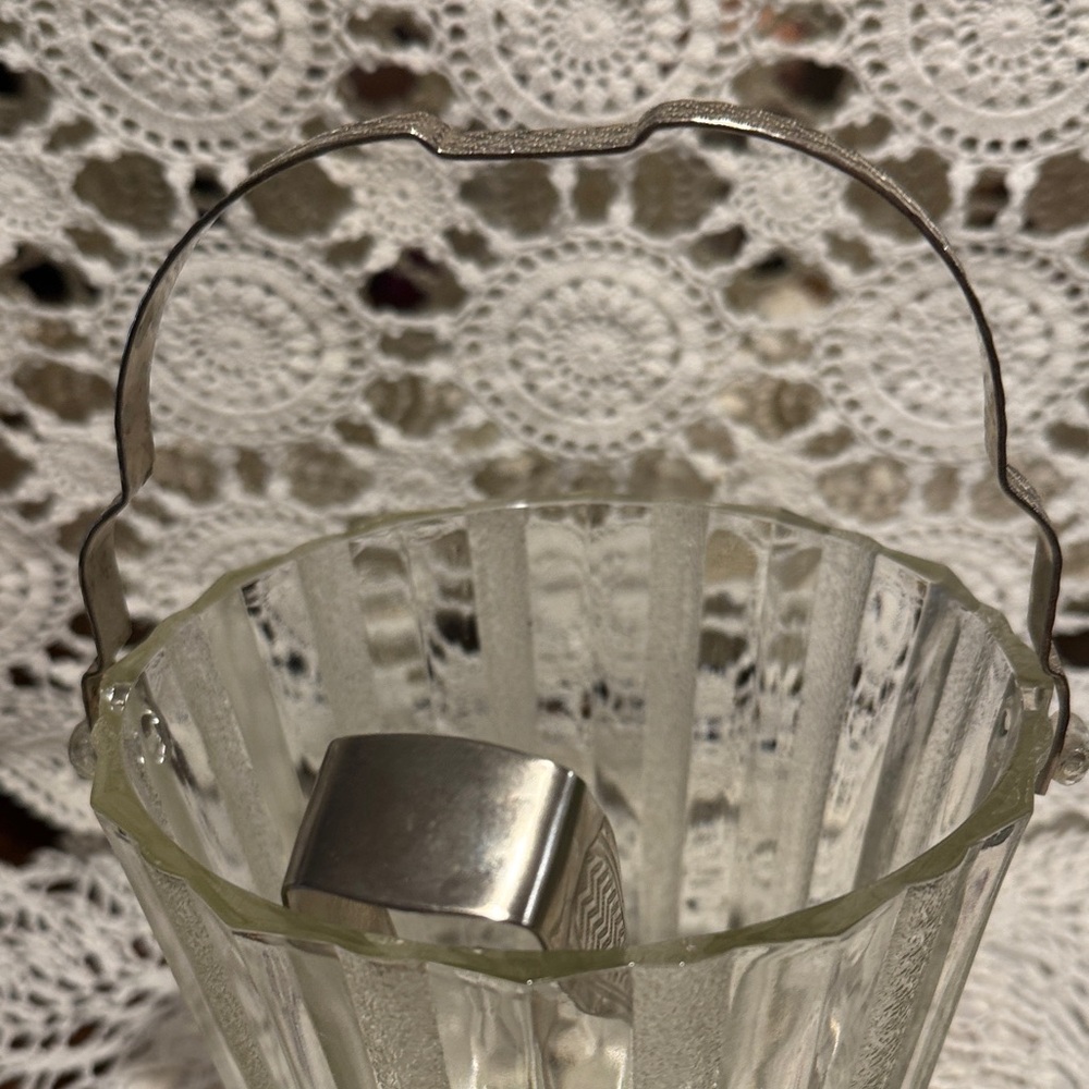 Ice Bucket with Frosted Striped Glass and has an Etched Handle and Tongs - Picture 15 of 16